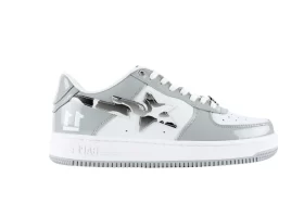 BapeSta White Leather Silver Logo Shoes Reps