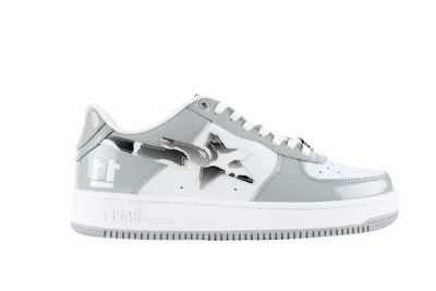 BapeSta White Leather Silver Logo Shoes Reps - etkick reps