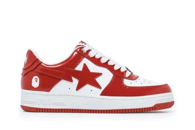 A Bathing Ape Bape Sta Patent Leather White Red Reps - etkick reps