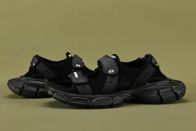 Balenc1aga 3XL Black Sandals with Logo Application