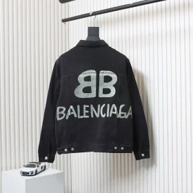 Balenciaga Denim Jacket With Graffiti Spray Pattern In White