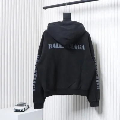 Balenciaga Jacket With Logo Blur Zip In Distressed Look - etkick reps au