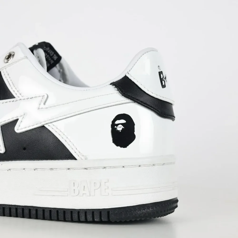 BATHING APE STA Classic Trend Fashion Sneakers White Mirror Black Leather - etkick reps au