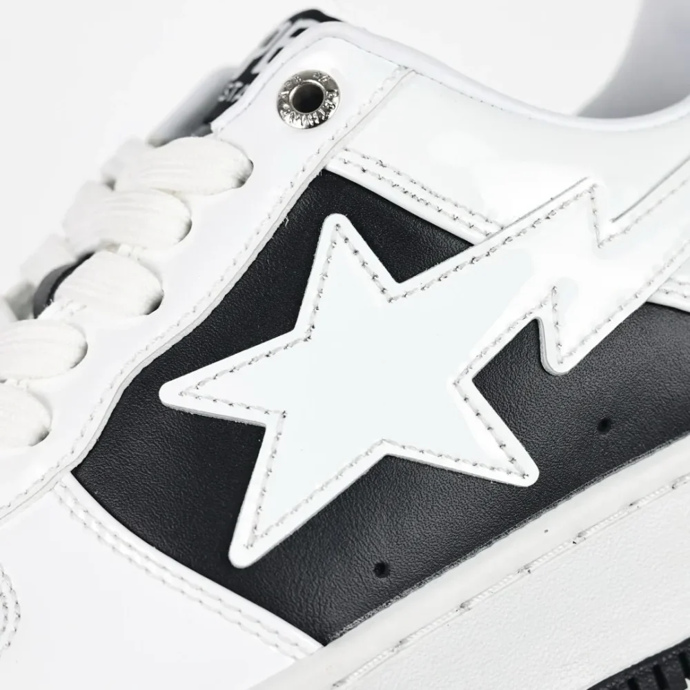 BATHING APE STA Classic Trend Fashion Sneakers White Mirror Black Leather - etkick reps au