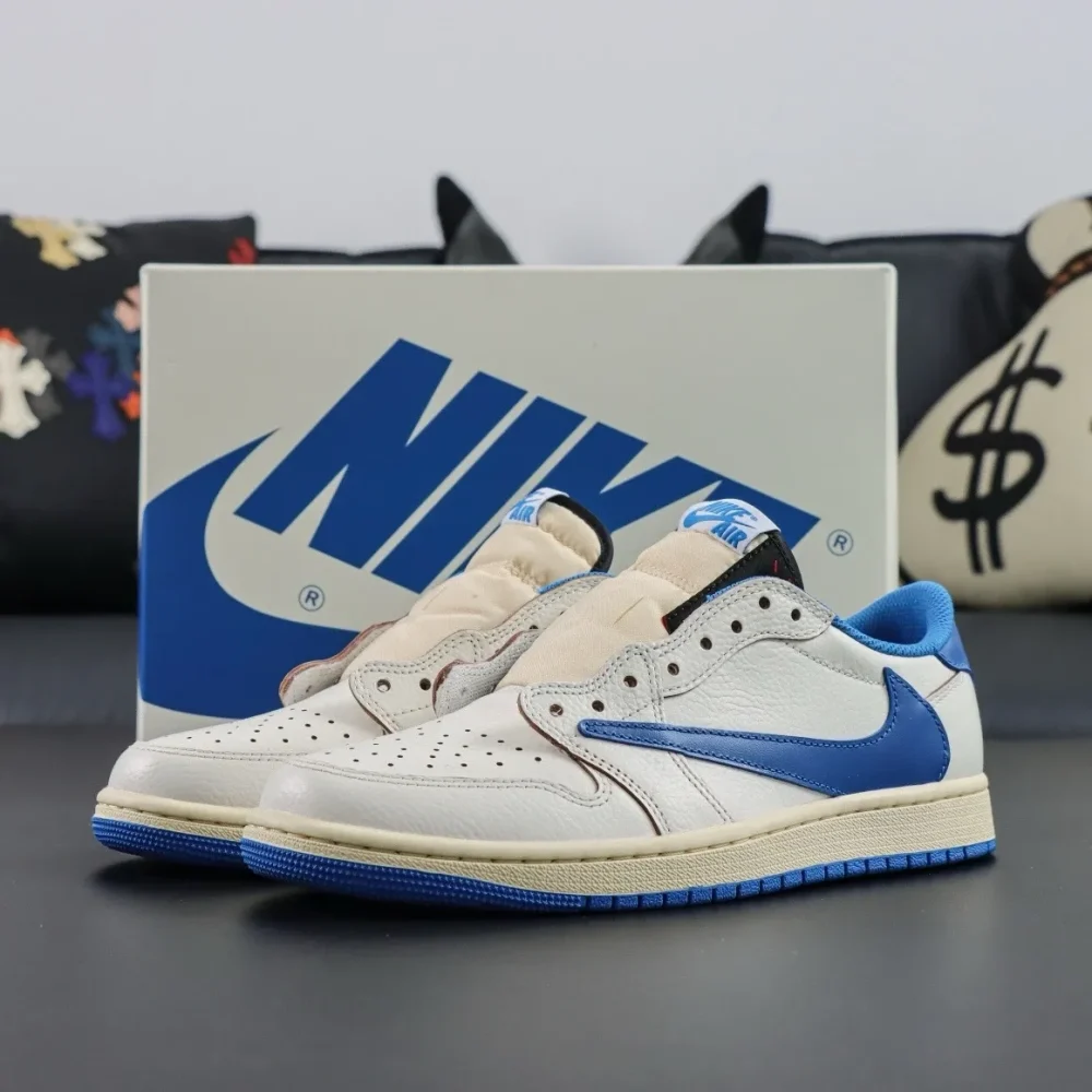 Fragment x Travis Scott x Air Jordan 1 Low White Cream Royal Blue - etkick reps au