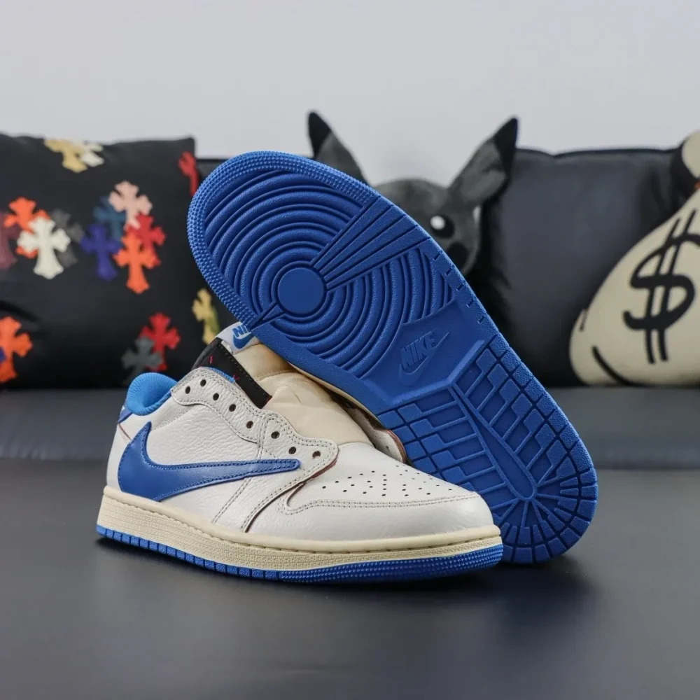 Fragment x Travis Scott x Air Jordan 1 Low White Cream Royal Blue - etkick reps au