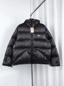 Stussy 23Fw Hooded Down Jacket in Black and Grey