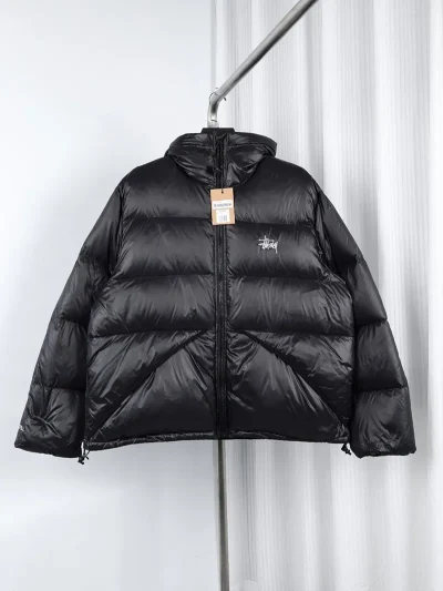 Stussy 23Fw Hooded Down Jacket in Black and Grey - etkick reps au