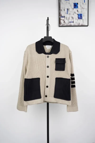 Tb Striped Ribbed Virgin Wool Cardigan - etkick reps au