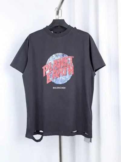 Balenciaga Earth Letters Print Ripped T-Shirt - etkick reps au