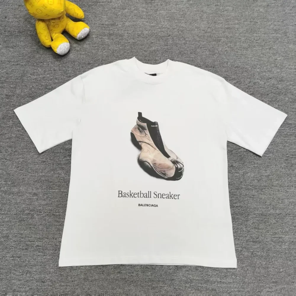 Balenciaga Shoes Front And Back Direct Print Short Sleeve T-Shirt Grey And White - etkick reps au