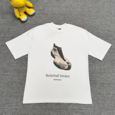 Balenciaga Shoes Front And Back Direct Print Short Sleeve T-Shirt Grey And White - etkick reps au