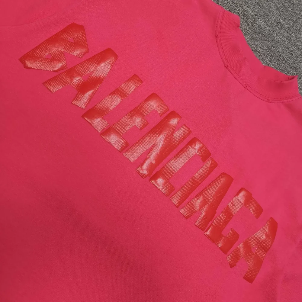 Balenciaga Tape Type T-Shirt Medium Cut In Raspberry White - etkick reps au