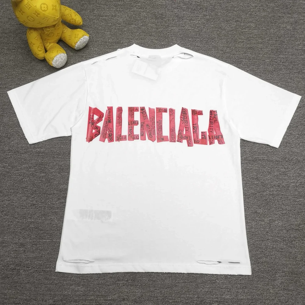 Balenciaga Tape Type T-Shirt Medium Cut In Raspberry White - etkick reps au