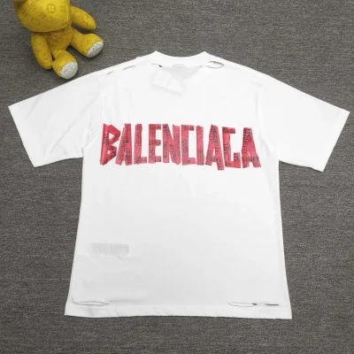 Balenciaga Tape Type T-Shirt Medium Cut In Raspberry White - etkick reps au