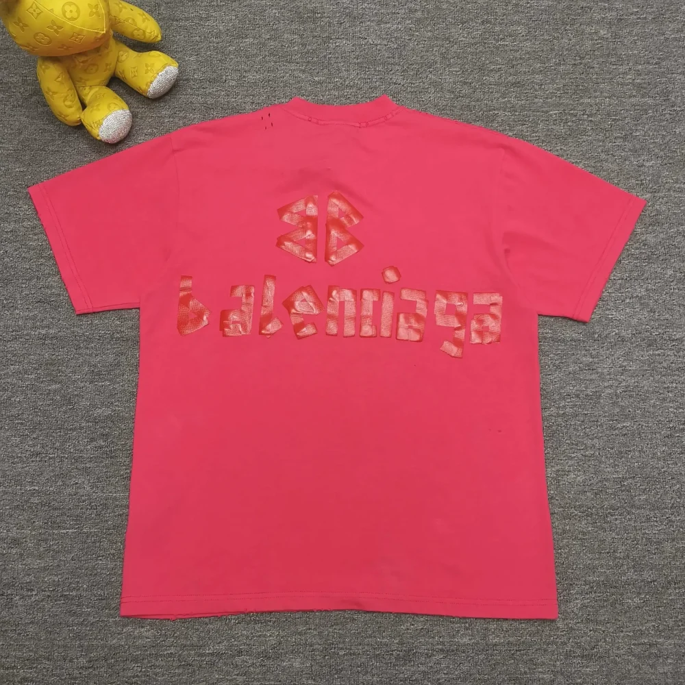 Balenciaga Tape Type T-Shirt Medium Cut In Raspberry White - etkick reps au