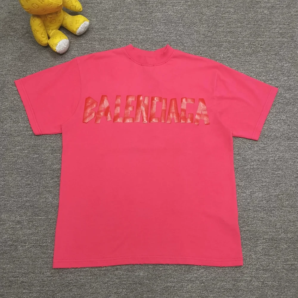Balenciaga Tape Type T-Shirt Medium Cut In Raspberry White - etkick reps au