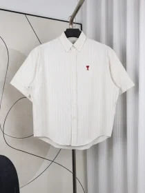 AMI Striped Shirt With Heart Embroidery