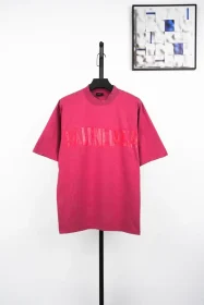 Balenciaga With Red Band And Letter Print Raspberry Red Short Sleeves