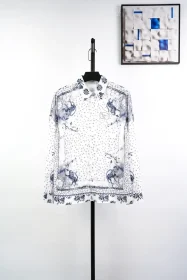 Childlike Flower Painting Long T-Shirt Blue