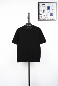 Jacquard Monogram Embroidery And Small Logo In Black Shirt