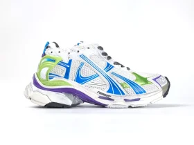 Balenciaga White Runner Sneaker in White Yellow and Blue