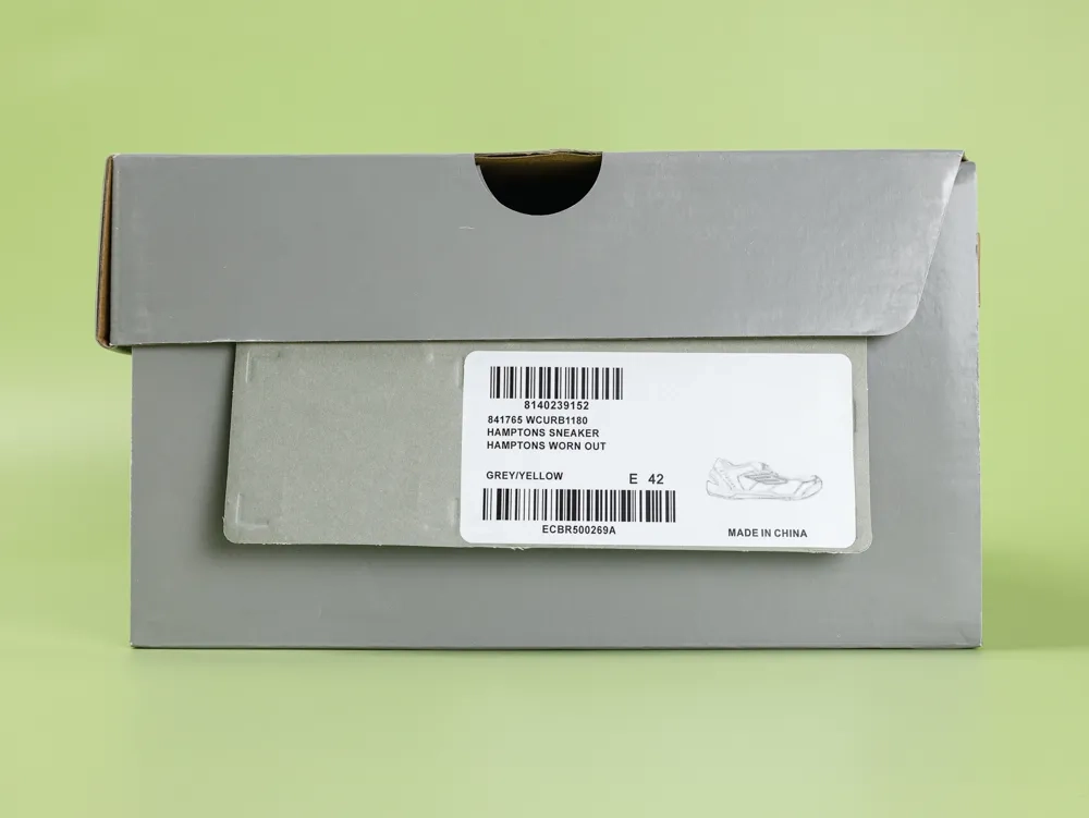 Balenciaga Men's Hamptons Worn-Out Sneakers in Grey and Yellow - Image 2