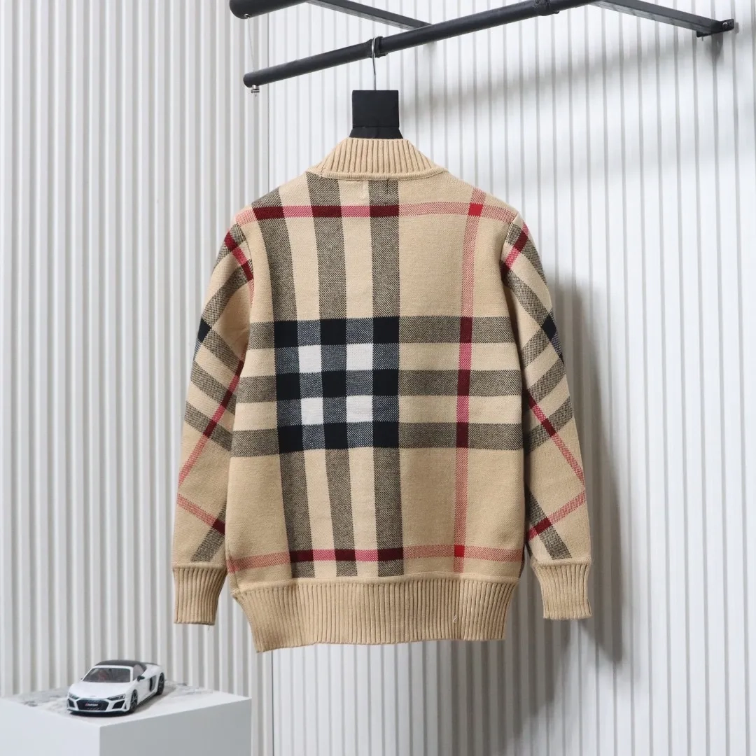 BU Checked Wool Jacquard Cardigan With High Collar - Image 2