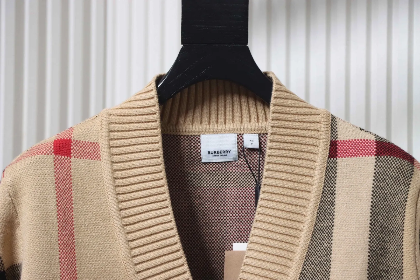 BU Checked Wool Jacquard Cardigan With High Collar - Image 3