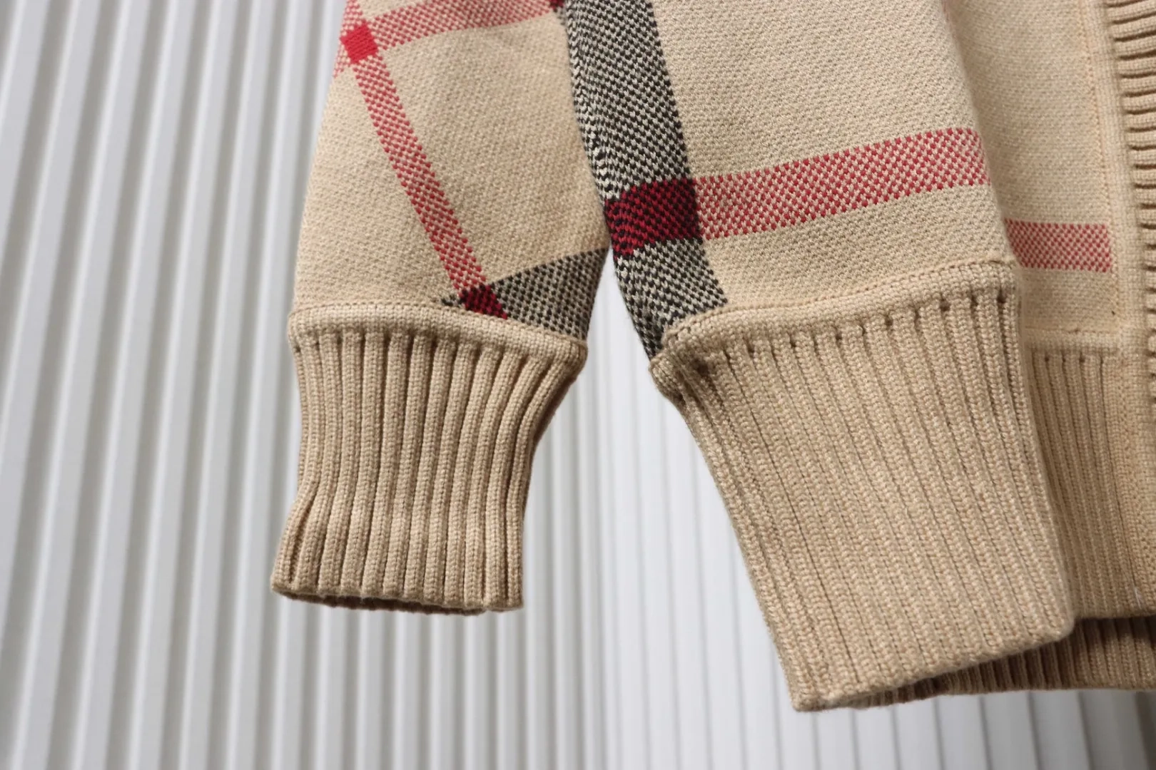 BU Checked Wool Jacquard Cardigan With High Collar - Image 6