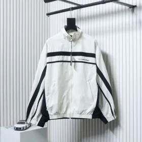 Balenciaga Blcg Destroyed Tracksuit Jacket In White And Grey With Double Stitching