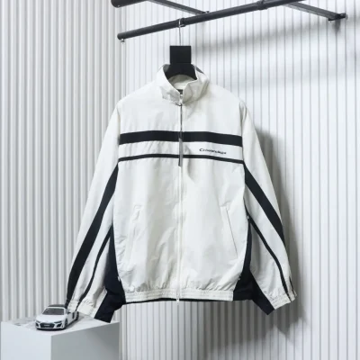 Balenciaga Blcg Destroyed Tracksuit Jacket In White And Grey With Double Stitching
