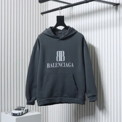 Balenciaga Ripped Double-B Logo Print Hoodie