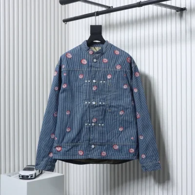 LU Denim Jacket With Cherry Blossom Stripes