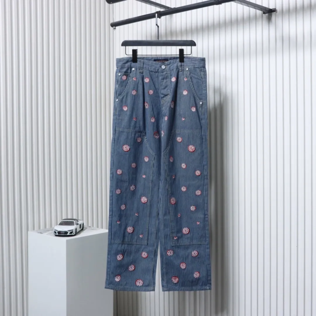 LU Striped Jeans With Cherry Blossom Pattern