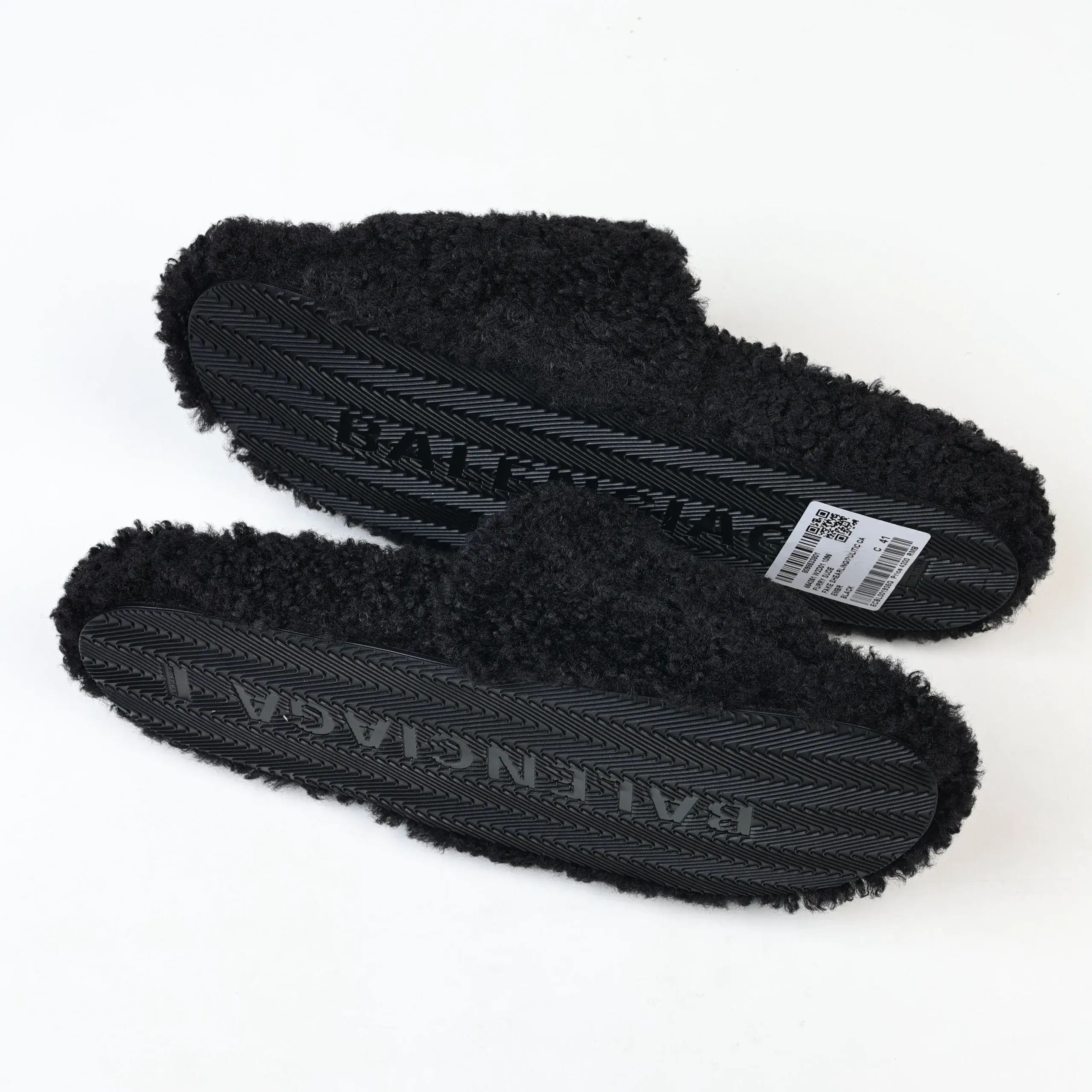 Balenciaga Furry Slippers in Black White Red - Image 6