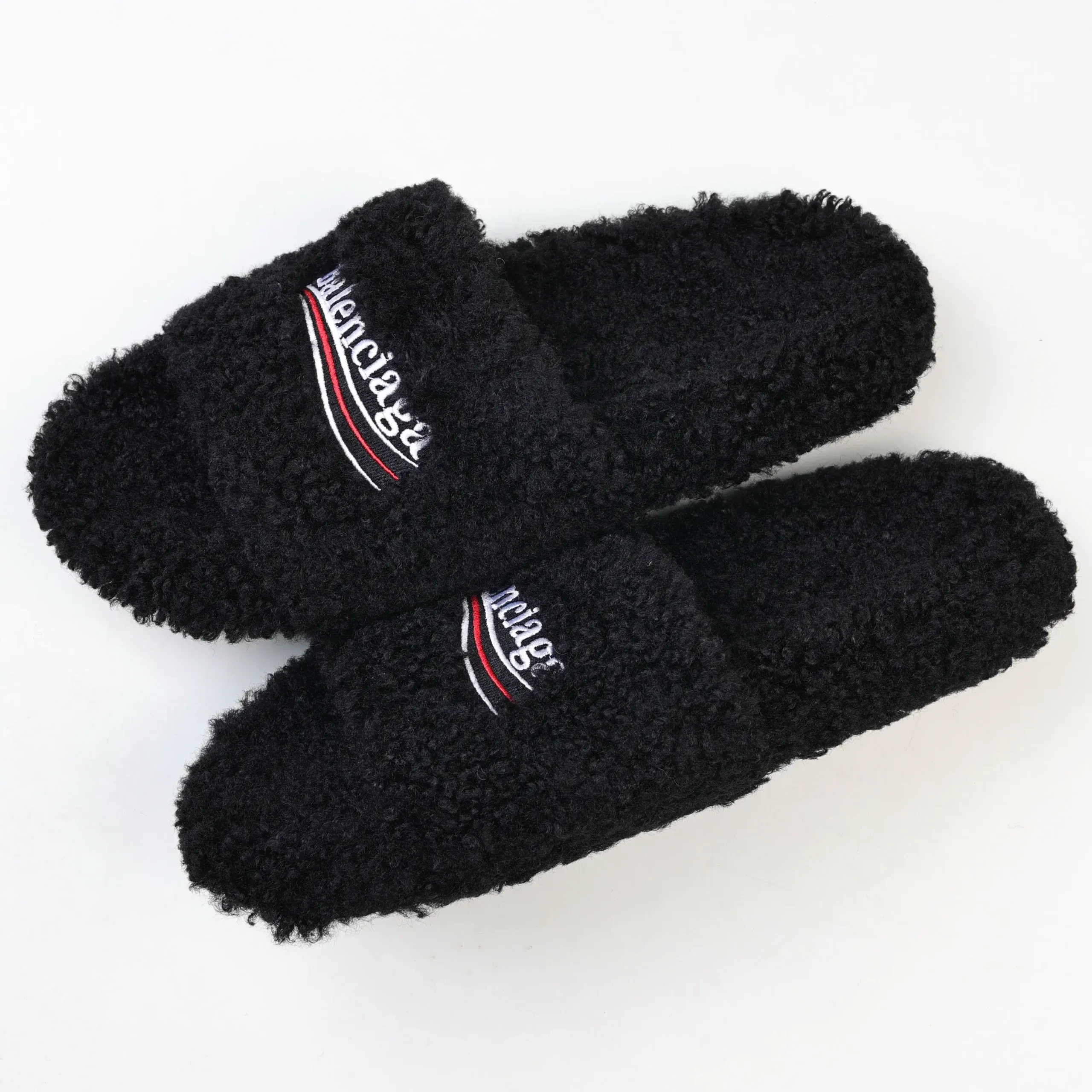Balenciaga Furry Slippers in Black White Red - Image 7