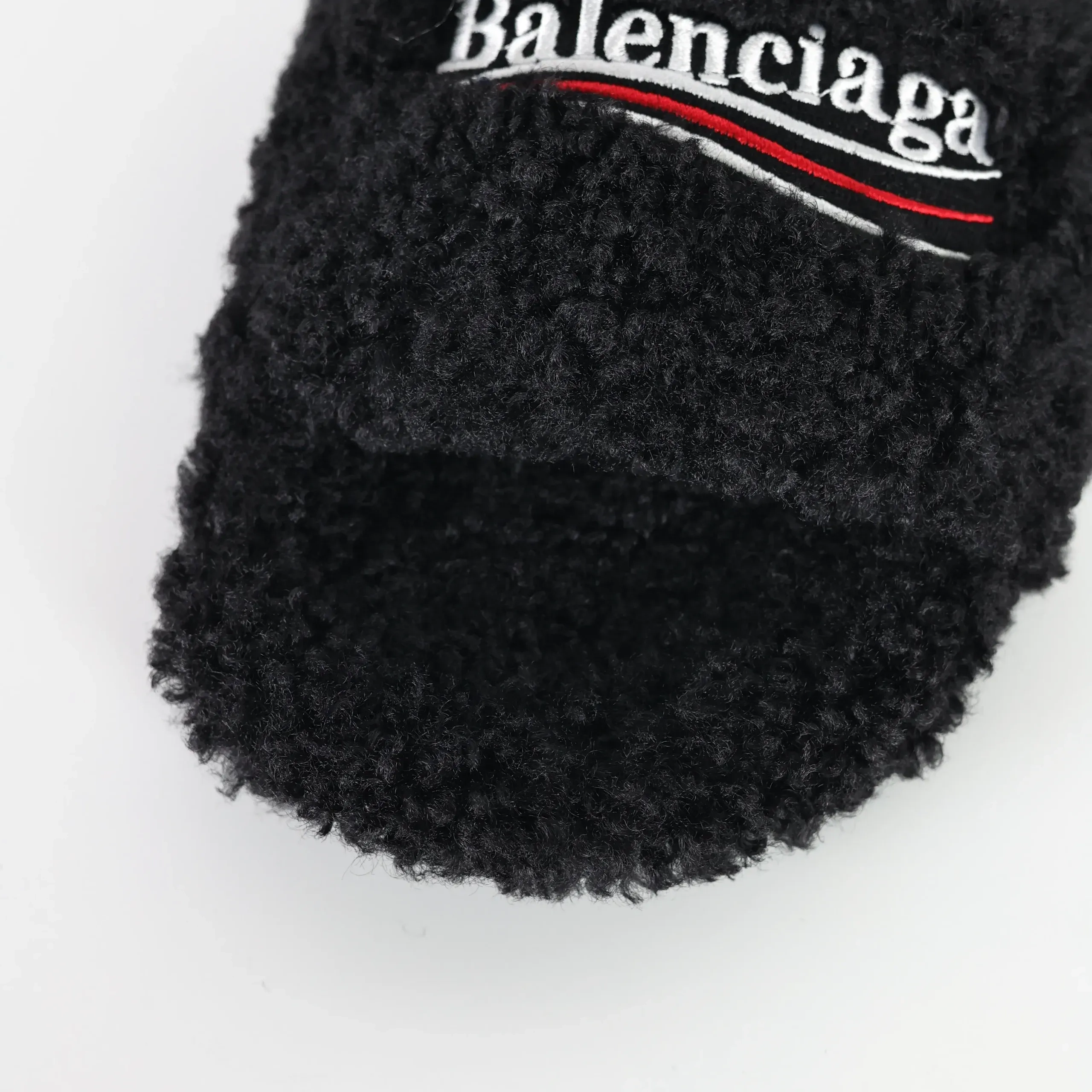 Balenciaga Furry Slippers in Black White Red - Image 8