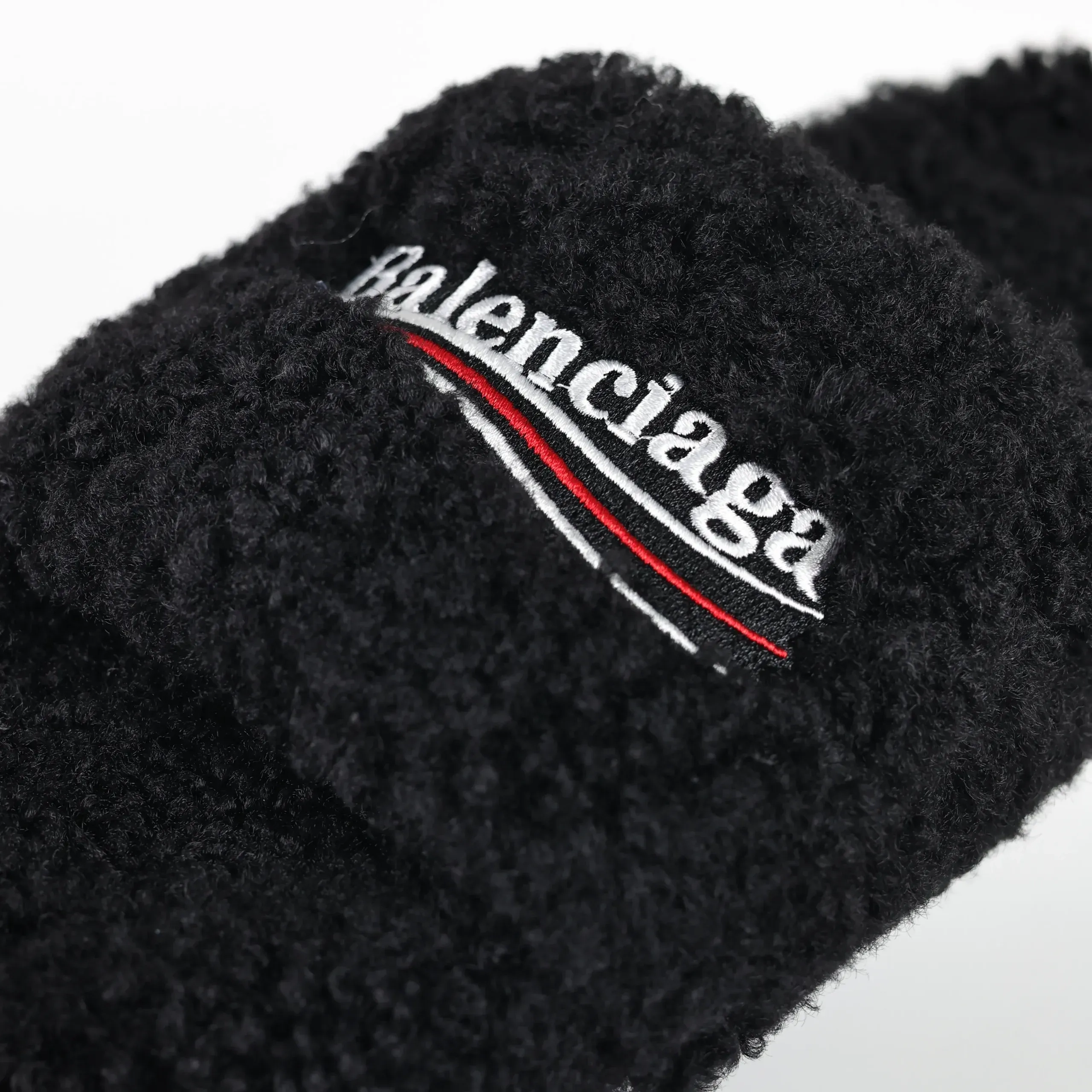 Balenciaga Furry Slippers in Black White Red - Image 9