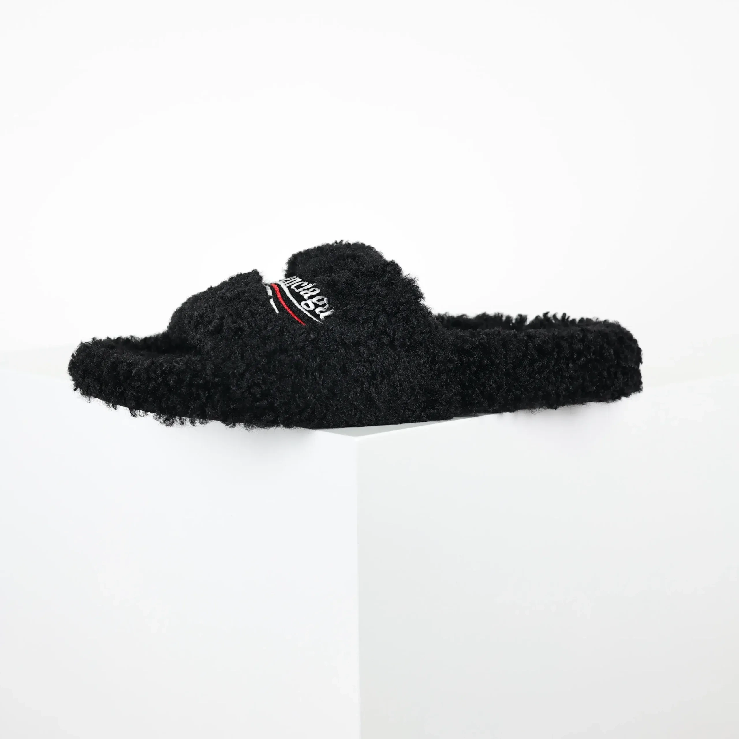 Balenciaga Furry Slippers in Black White Red - Image 10