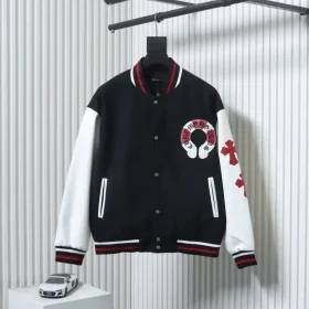 Baseball Jacket With Horseshoe Embroidery And Patchwork Pattern