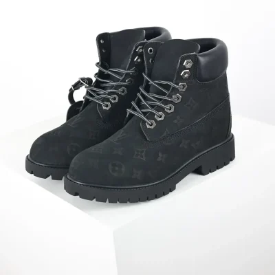 L.U Timber1and Black Monogram Ankle Boots