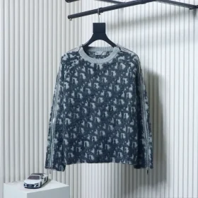 Monogrammed Jacquard Knit Pullover With Zipper Top