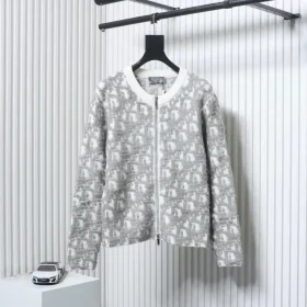 Monogrammed Jacquard Knit Sweater With Zipper