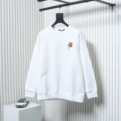 Sweatshirt With Sunflower Embroidery And Round Neck