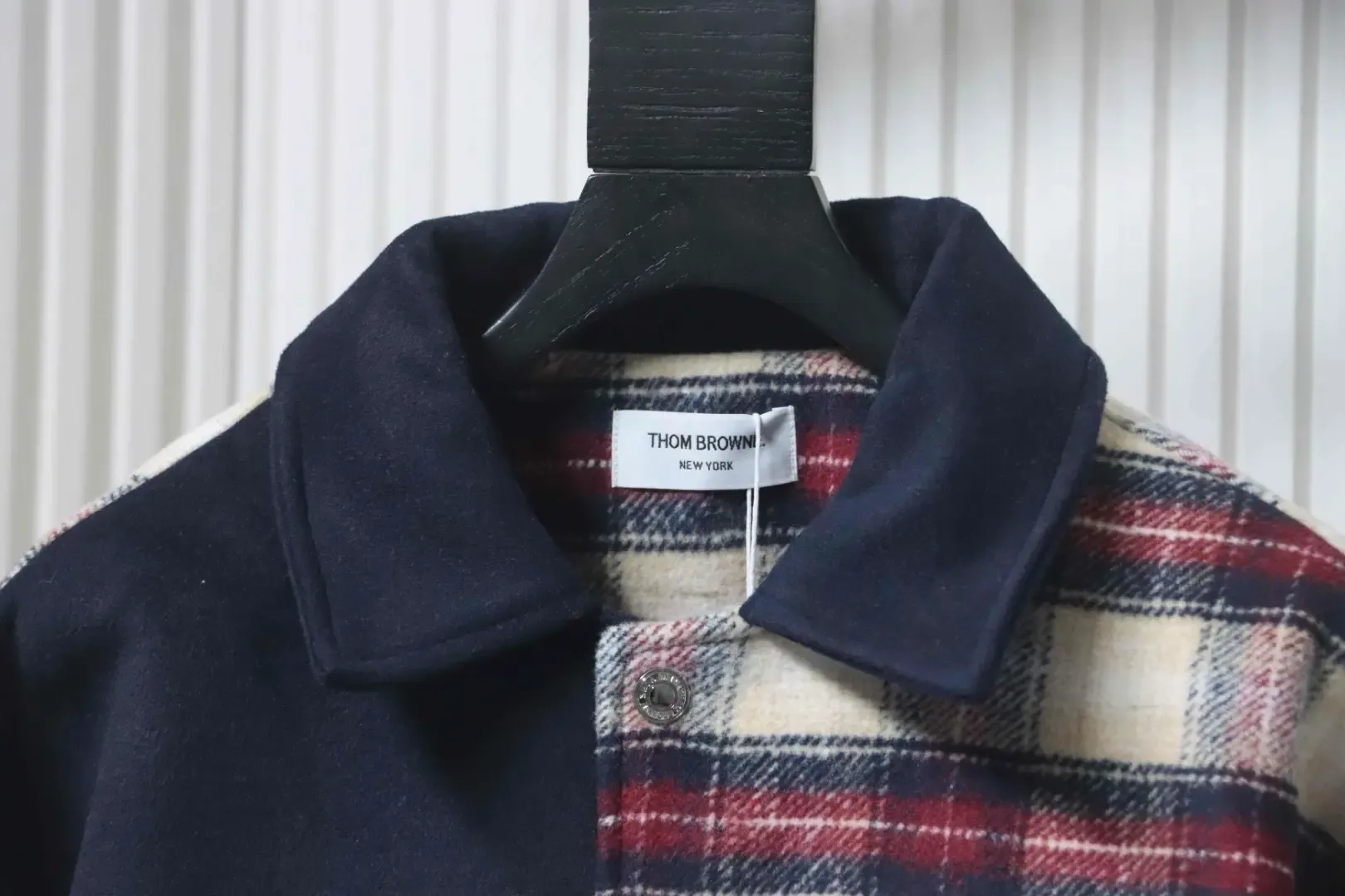 Tb Baseball Jacket With Patchwork Plaid Pattern And Four Stripes - Image 3