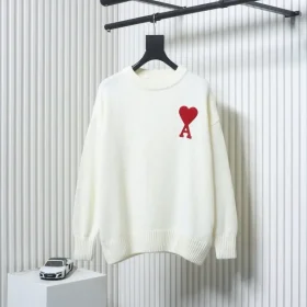 AMI 21Fw Pullover With Embroidered Heart Logo And Round Neck