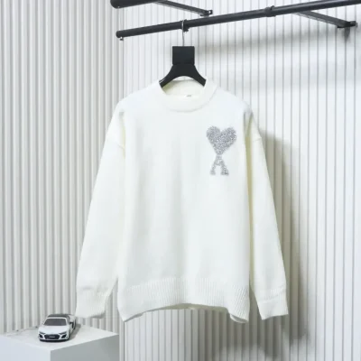 AMI Sweater In A Minimalist French Style With A Round Neckline And A Silver Heart Logo - etkick reps au
