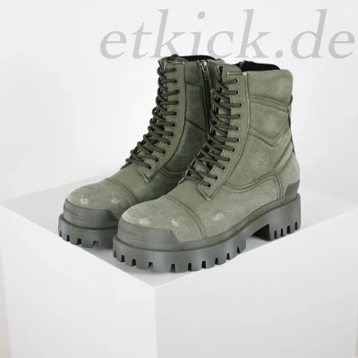 Balenciaga Strike Platform Combat Boots Distressed Look In Military Green - etkick reps au