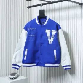 Baseball Jacket With V Shaped Embroidery And Patchwork Details